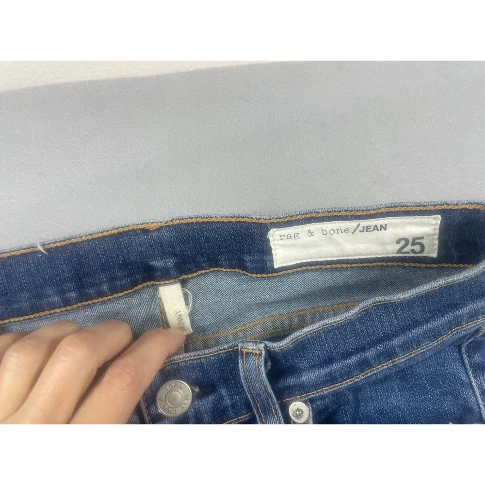 Rag & Bone JEAN Skinny Jeans La Paz Blue Distressed Raw Hem W1502K520LAP Size 25